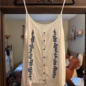 American Eagle Soft&Sexy White Camisole with Blue Floral Embroidery